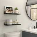 RICHER HOUSE Bathroom Floating Wall Shelf Set of 2 - Guard-Rail Small Wood Shelves for Decor, Over Toilet Storage, Kitchen Organizer - Black Gold, 4.72 inches x 13.78 inches x 2.24 inches