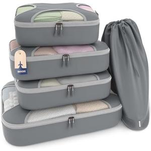 Shacke Premium 5 Packing Cubes Set - Lightweight Mesh Travel Luggage Organizers with Laundry Bag, 5-Piece Suitcase Storage System (Charcoal Gray)