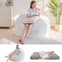 MAXYOYO Giant Bean Bag Chair Bed with Pillow, Convertible Beanbag Sofa to Floor Bed, Lazy Chair Couch with Removable Cover, High-Density Shredded Foam Filling, Cozy Lounge for Bedroom Living Room (Twin, Beige)