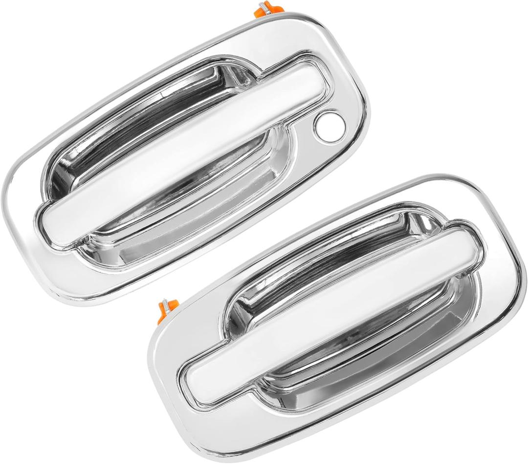 Exterior Door Handle Set, All Chrome, Compatible with 1999-2007 Chevy Silverado Suburban Tahoe Avalanche, GMC Sierra Yukon, Cadillac Escalade, Front Left Driver & Right Passenger | 15034985, 15182406