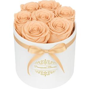 7 Forever Flowers in a Luxury Suede Box, Preserved Roses Birthday Gifts for Women, Romantic Anniversary Wedding Gifts for Women Her Girlfriend Wife, Champagne