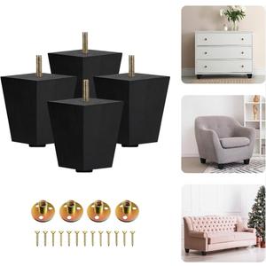 Yes4All 3 Inches Square Black Solid Wood Furniture Legs Set of 4, Heavy Duty 800 Lbs Capacity Furniture Legs with Leveler, Replacement Legs for Furniture, Couch, Sofa, Dresser, Ottoman