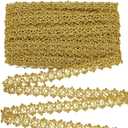 FINGERINSPIRE 20 Yards Metallic Braid Trim Gold Flower Shape Lace Ribbon 1" Embellishment Lace Trim for Christmas Holiday Decoration Wedding DIY Clothes Accessories Jewelry Crafts Sewing