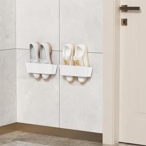 2-Pack Wall Mounted Shoe Rack with Sticky Strips, Space Saving Hanging Shoe Rack, No-Drill Hanging Shoe Shelves, Ideal for RV, Campers, Door, Wall, Closet - White