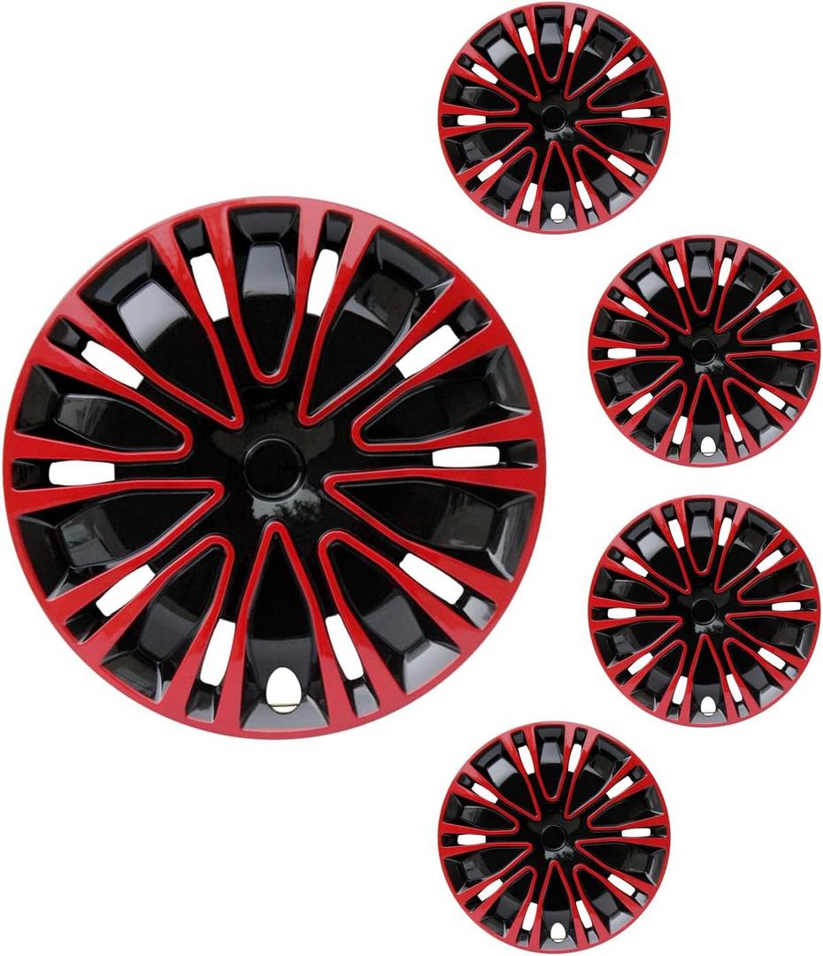 Hubcap Wheel Cover Replacement R16 Hub Caps Universal-Fit Steel Wheel Rim Cover ABS Material Exterior Accessories for Car Truck SUV -Set of 416-inchRed-Black