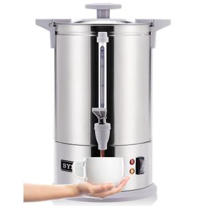 SYBO SR-CP-100B Commercial Grade Stainless Steel Percolate Coffee Maker Hot Water Urn for Catering, 100-Cup 16 L, Grey