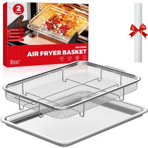 Air Fryer Basket for Oven, Air Fryer Basket and Stainless Steel Baking Tray Pant Oven Air Fryer Pan Rack for Cooking Baking Dishwasher and Broiling (13.1" * 8.8" & 12.8" * 9.6")