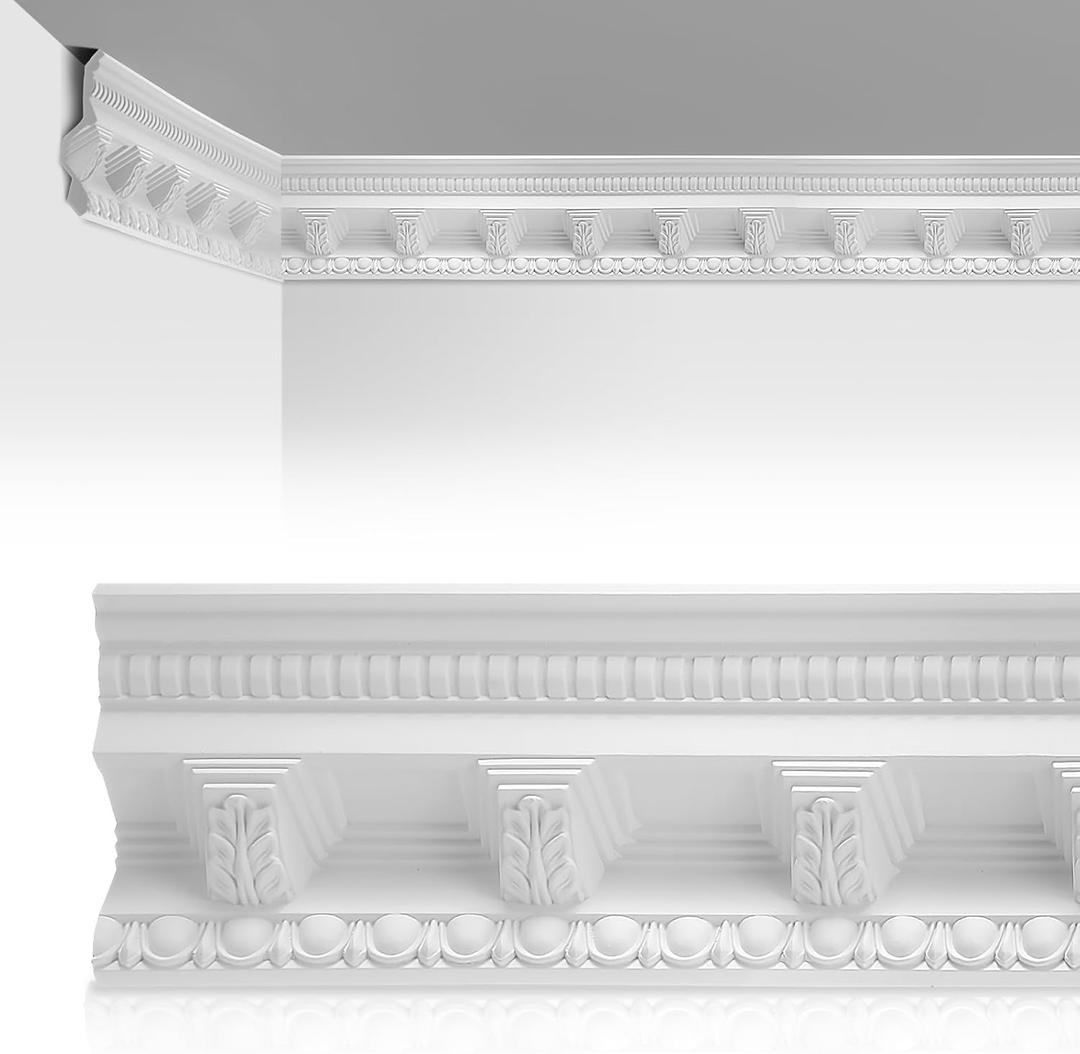 Marsui 4 Pcs Ceiling Crown Molding Trim 4-1/2 Inch Face x 94.5 in Long Total Decorative Ceiling Crown Moulding Trim Installed with Glue (Not Included) Luxe Style Decor(Stylish Style)