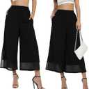 Women's Summer Capris Wide Leg Palazzo Pants Dressy Casual Split Chiffon Trousers (Black, M)