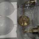 16" Bathroom Vanity Light, 2-Light Brushed Gold Vanity Lighting Fixture Over Mirror,Modern Wall Mount with Milk White Globe Glass Shade .16" L x 6.75" W x 10.5" H .BD045-2-G