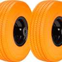 10" 4.10/3.50-4 Flat Free Tires Wheels with Rim Solid Tubeless Rubber for Hand Truck Trolley Garden Utility Wagon Cart Lawn Mower Wheelbarrow Generator with 5/8" Bushing, Orange(2 Pack)
