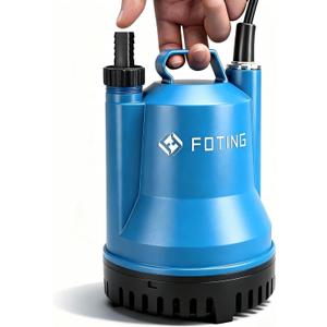 FOTING Sump Pump, 1/4HP 1676GPH Portable Submersible Water Pump for Clean&Dirty Water Removal, Thermoplastic Electric Utility Pump with 10FT Cord for Pool Draining Hot Tub Garden Basement, Blue