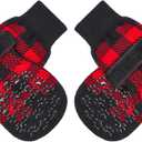 EXPAWLORER Anti-Slip Dog Socks-Double Sides Grips Traction Control on Hardwood Floor, Dog Shoes for Hot/Cold Pavement, Best Paw Protector, Prevents Licking, for Puppy (Black and Red) X-Small (4 Count)