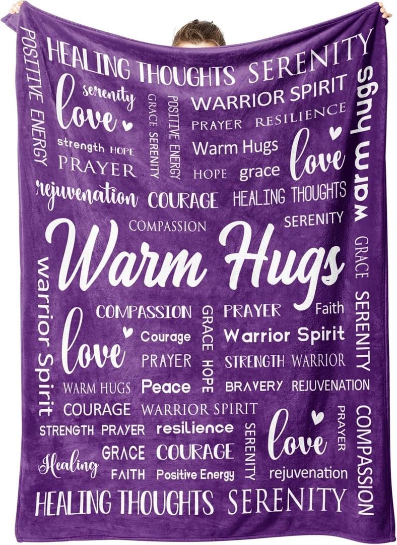 Afterprints Warm Hugs Healing Blanket - Get Well Gifts for Women After Surgery, Breast Cancer Gifts for Women Friends, Inspirational Blanket, Soft Comfort Throw Blankets 50"x60" (Purple)