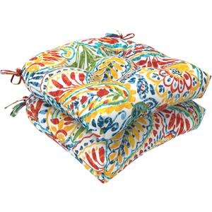 LVTXIII Outdoor/Indoor Tufted Seat Cushion, Decorative Wicker Chair Pads All Weather Seat Cushion Sets for Patio Garden Home Office Furniture, 19x19x4, Round Back, Pack of 2, Paisley Multi