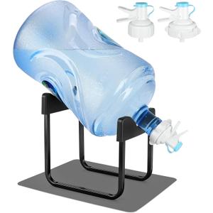 Stainless Steel 3-5 Gallon Water Jug Stand and 2 Dispenser Valves, Rust-Resistant Non Slip Water Stand with BPA Free Fast Flow Water Spout Fits Both 52mm and 55mm Bottles 2 CAPS Included