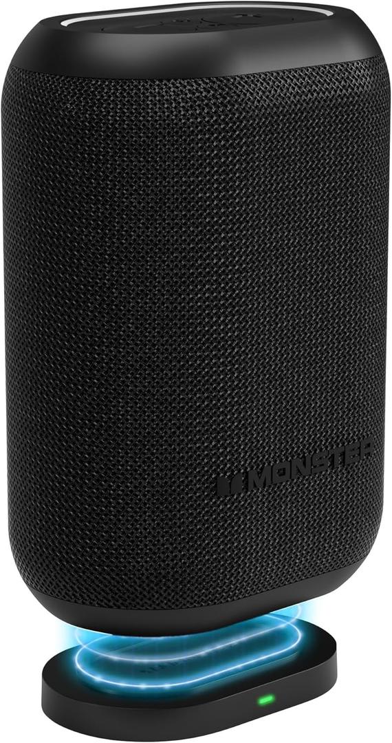Monster DNA One Portable Bluetooth Speaker, Loud Speaker with 360 Bass Sound and 10W Wireless Charging Pad, IP67 Waterproof- Indoor and Outdoor Use (Black)