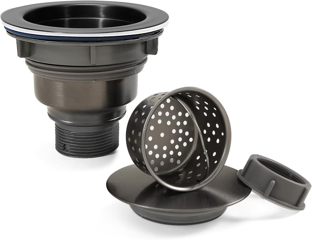 3 1/2" Kitchen Sink Drain Kit Replacement Sink Drain Assembly Removable 304 Stainless Steel Deepen Sink Strainer Basket with Sealing Cover for Kitchen Laundry Room RV (Black)