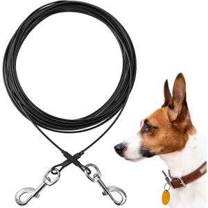 Dog Tie Out Cable,50ft Dog Run Cable,Tie-Out Cable for Small Dogs Up to 60 lbs,Dogs Leash Tether for Yard,Camping and Outside (Black)