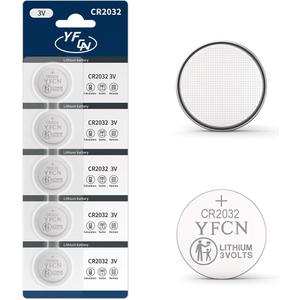 YFCN CR2032 Battery 3V Lithium Batteries 5 Count Pack CR2032 Batteries - CR 2032 Coin Cell Battery for AirTag, Key Fob, Remotes- 10 Years Shelf Life
