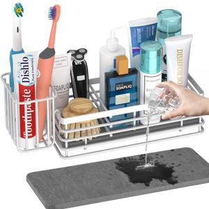 Yofidra Sponge Holder for Kitchen Sink Organizer Caddy: Sink Sponge with Instant Drying Stone, Metal Stainless Steel Basket Home Decor Storage and Organization Accessories 9.5" X 3.5" X 5.2" (White) (Medium)