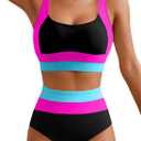 Herseas Women 2 Piece High Waisted Bikini Sets Colorblock Sporty Swimsuits Wide Straps Bathing Suit 2026 Summer Swimwear Medium, Rose Red
