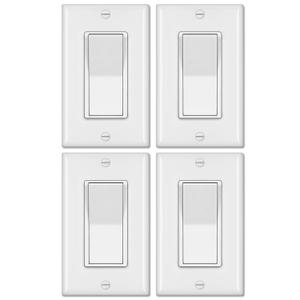 BESTTEN 4 Pack 4-Way Decorator Wall Light Switch with Wallplate, 15A 120/277V, On/Off Paddle Rocker Interrupter, Self-Grounding, UL Listed, White