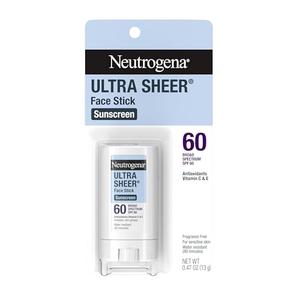 Neutrogena Ultra Sheer Stick Sunscreen for Face SPF 60, Invisible Finish, Broad Spectrum UVA/UVB Sun Protection - Vitamin C & E, Non Greasy, Fragrance Free, Water Resistant 80 Min, Travel Size, .47 oz