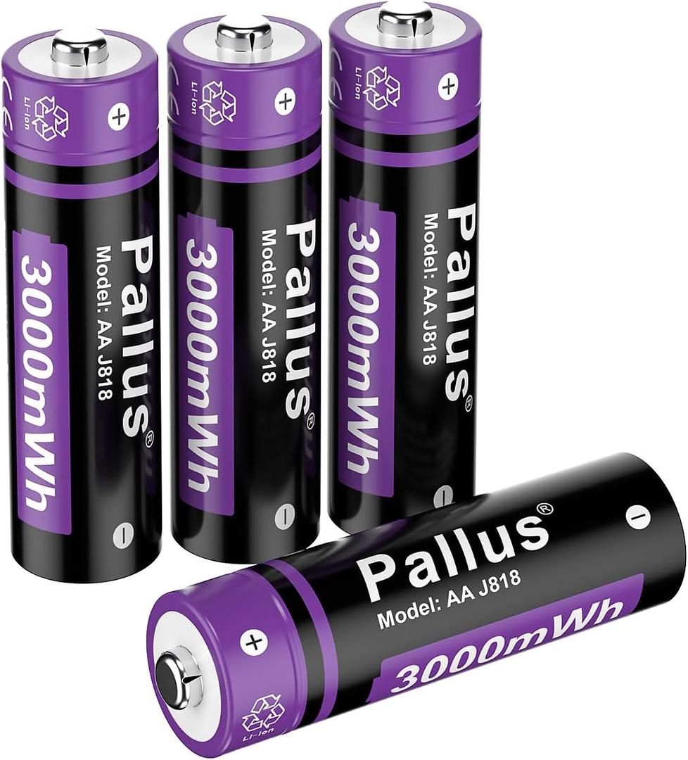 Pallus Lithium Rechargeable AA Batteries - 4 Pack 1.5v AA Rechargeable Lithium Batteries for Blink Camera, Fast Charging, Long-Lasting Power, Recharge Up to 1600 Times, Ideal for High-Drain Devices