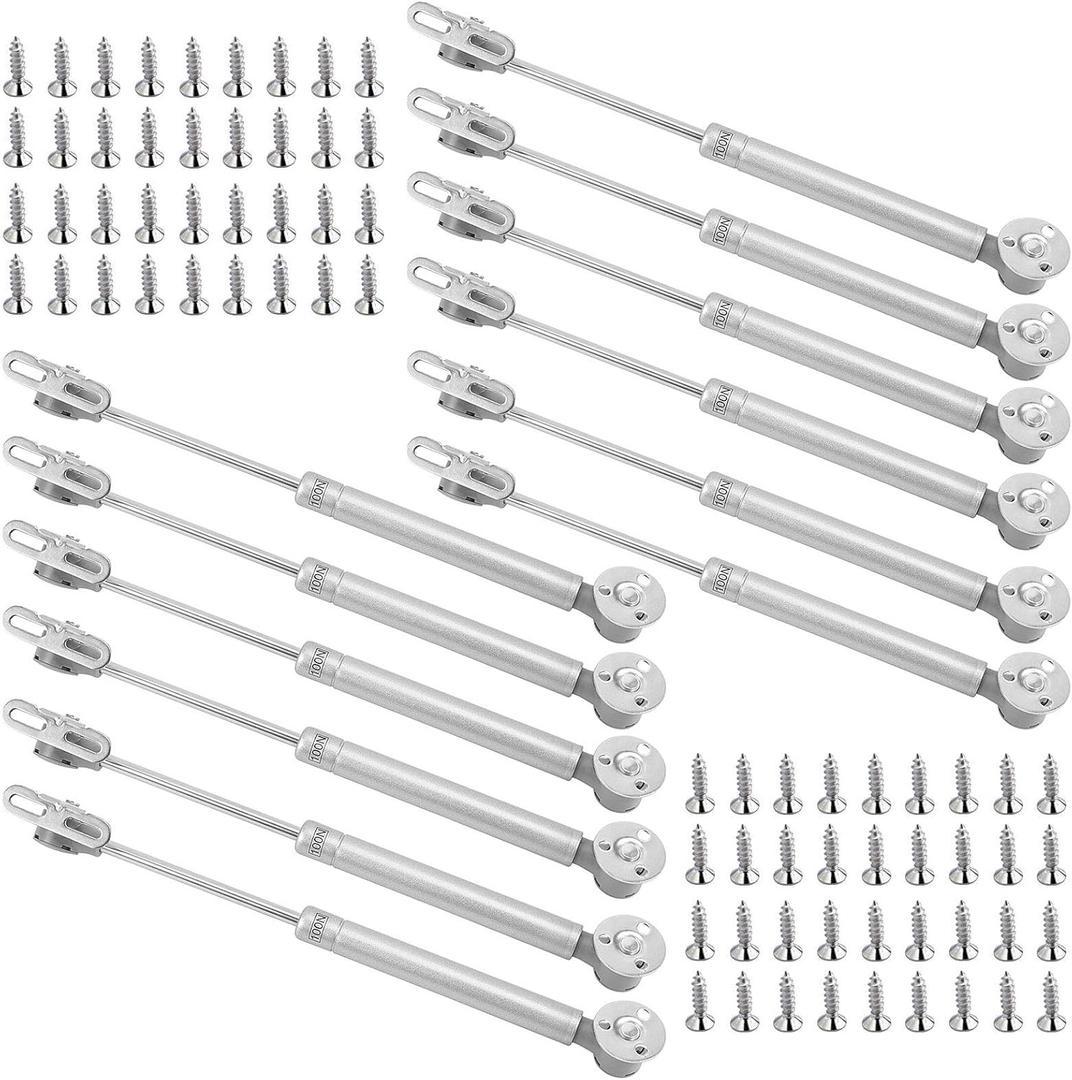 10 PCS 100N 22.5lb Gas Strut, Pneumatic Cabinet Door Lift Support, Hydraulic Hinge Support with 50 PCS Srews, Soft Open Lid Stay Hinge, Gas Shocks Props Spring for Tool Box Storage Chest Bench