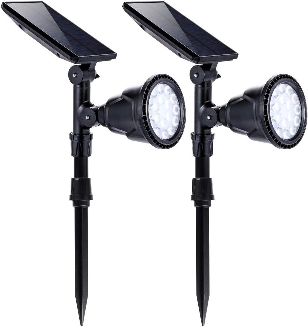 Solar Spotlights Outdoor 18 LED 300 Lumens Waterproof Adjustable Wall Light for Patio Garden Driveway (2 Pack)