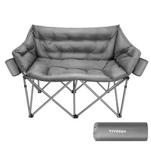 VIVOSUN Double Camping Chair, Fully Padded Folding Loveseat, Oversized Duo Chair with Cup & Wine Glass Holders, Pocket, Armrests & Carry Bag
