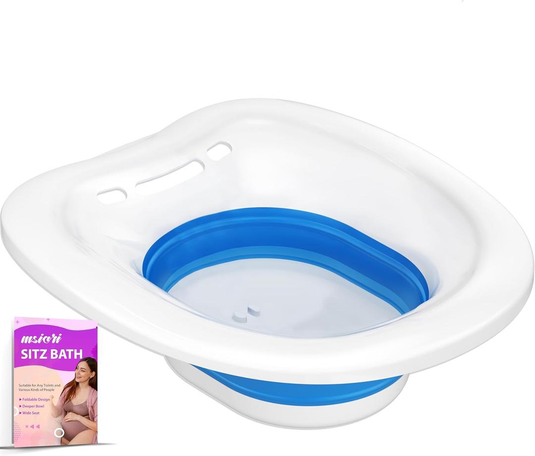 Msiori Sitz Bath for Toilet, Sitz Bath for Hemorrhoids, Postpartum Care - Yoni Steam Seat, Relief Postpartum Pain, Sits Bath Kit for Women - Collapsible, Use with Soak (Blue)