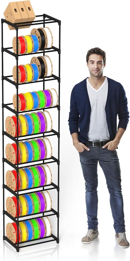 9-Tier 3D Printer Filament Storage Rack, Heavy Duty Metal Spool Holder Holds 541kg, Tool-Free Assembly, Modular Design for Home Office Workshop