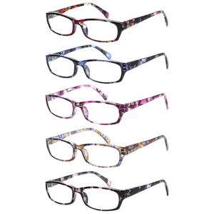 Kerecsen Reading Glasses 5 Pairs Fashion Ladies Readers Spring Hinge with Pattern Print Eyeglasses for Women (Mix Color -2, 2.25)