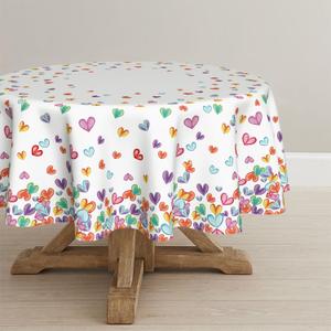 Horaldaily Valentine Tablecloth 6060 Inch Round, Chromatic Watercolor Love Hearts Washable Table Cover for Party Picnic Dinner Decor (Blue/Red)