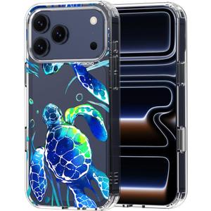MOSNOVO for iPhone 17 Pro Max Case | Military Grade 6.6ft Drop Tested | Camera Control | Clear with Sea Turtles Design