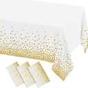 misaya 3 Packs Dot Disposable Table Cloth, 54 x 108 Inch Waterproof Plastic Tablecloth, Rectangle Gold Dots in White Table Covers for Picnic, Birthday, Party