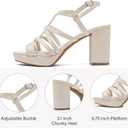 Women's Platform Heels Chunky Heeled Sandals, Ankle Strappy Round Open Toe Dressy Shoes Wedding Party High Pump Heels for Women. (9.5, Nude 093)