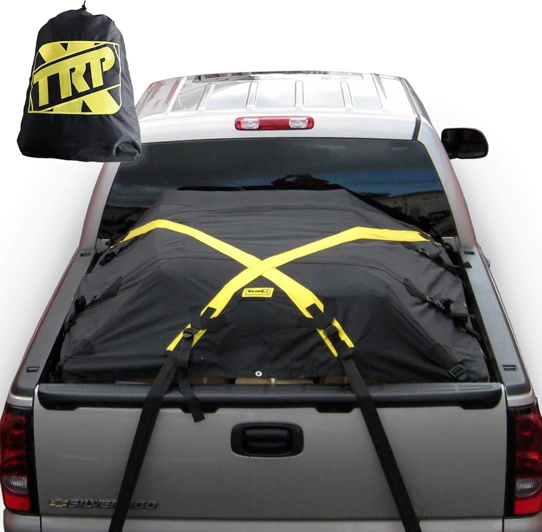 The X-Cover by TRPx - Trailer and Truck Bed Cover Medium - Integrated Heavy Duty Black Tarp and Tie Down System. Fits: Short Bed, Standard Bed Trucks and Utility trailers up to 6'6"