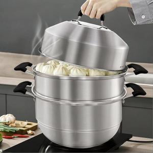 MANO Steamer Pot for Cooking 14.2 inch Steam Pots with Lid 2-tier Stainless Steel Steaming Pot Multipurpose Cookware with Handle for Vegetable, Dumpling, Stock, Sauce, Food
