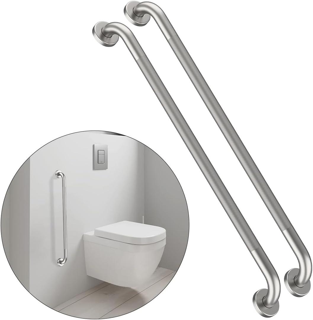 36 Inch Anti Slip Shower Grab Bar, Munzong 2 Pack Brushed Nickel Bathroom Grab Bar, Knurled Bathroom Balance Bar, Safety Hand Rail Support Handicap Elderly Injury Senior Assist Bath Handle