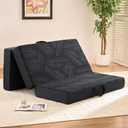 Mattress Topper, 6 Inch Memory Foam Tri-Fold Mattress Full, Foldable Bed with Washable Cover, Handles and Non-Slip Bottom for Yoga, Living Room, Camping, 73"x 52" x 6", Black