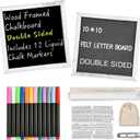 10" x 10" Double Sided Chalkboard Sign with Stand, Small Chalk Board Blackboard Wood Frame Felt Letter Board with 12 Chalk Markers and 340 Letters (White)