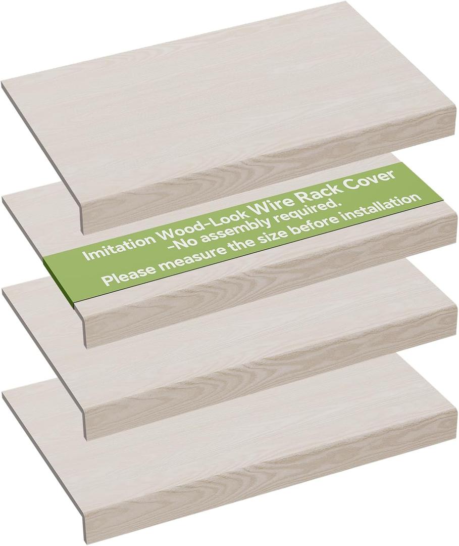 4 PCS Wire Rack Covers for Pantry Wood Grain, 24''W * 12''D(Ready to Use) Faux Wood Shelf Covers for Wire Shelving, Rustic Closet Shelves Covering Toppers, for Pantry, Bathroom, Kitchen,(White)