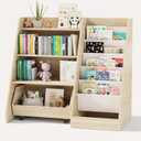 COZPAW Kids Bookshelf and Toy Storage, 4 Tier Toddler Bookshelf with Movable Drawer (Oak)