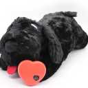 Puppy Heartbeat Stuffed Animal for Dog Heartbeat Toy Sleep Aid for Puppy Essentials Behavioral Training Anxiety Relief Calming Plush Pillow (Black)