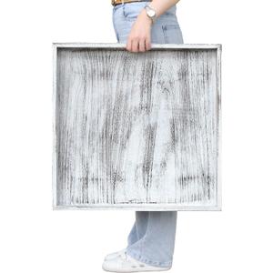 Gurfuy Extra Large Square Ottoman Table Tray 24 inch - Rustic Wooden Serving Tray for Farmhouse Decorative Oversized Coffee Table Trays Living Room Kitchen Counter Breakfast Whitewash