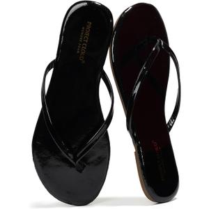 Project Cloud Flip Flops for Women - Memory Foam Flats Summer Sandals for Women 2025 - Vegan Leather Lightweight Womens Sandals Summer Beach Essentials Slides (Black)