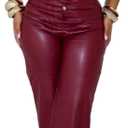 Molilove Womens Leather Jumpsuit Sexy Sleeveless Button Top Bodycon Jumpsuit Faux Leather Cargo Pants Romper Party Clubwear (Red, L)